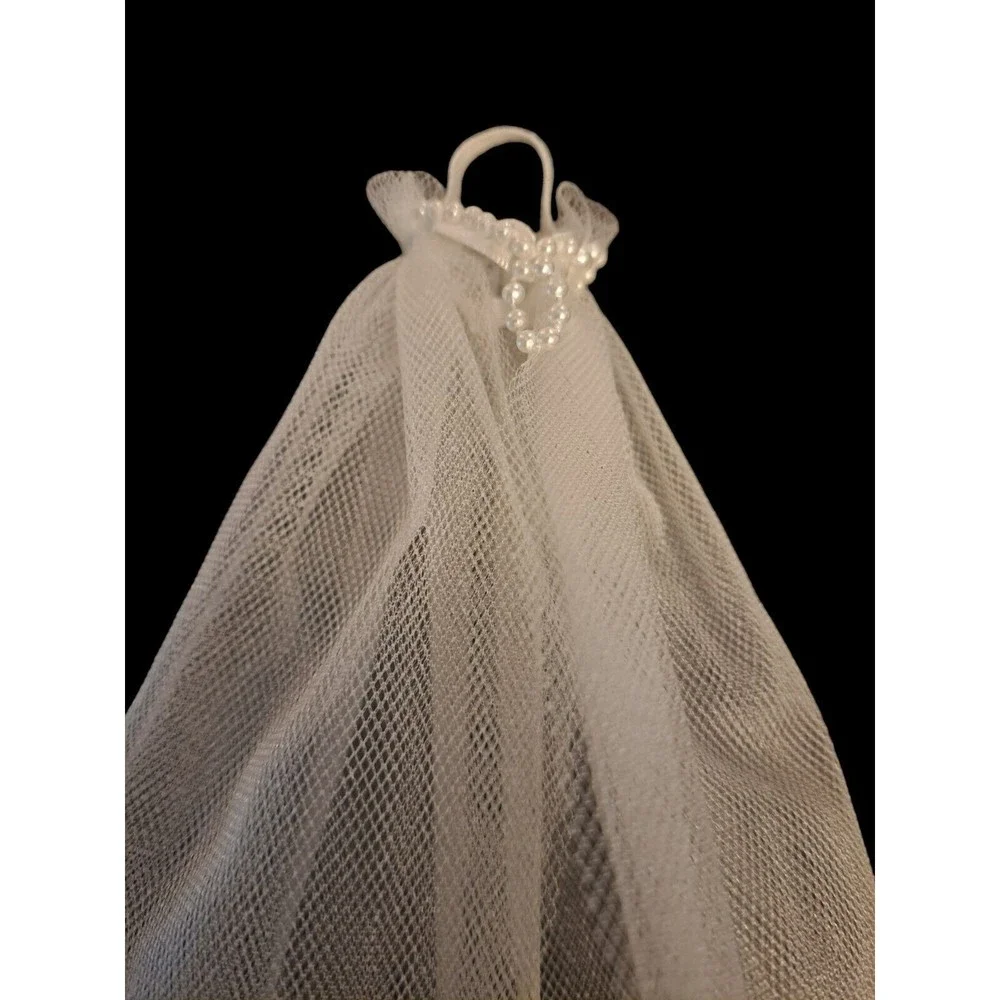 Vintage‎ Barbie Doll CLONE Wedding Gown,Veil, Gater Belt ,Lace Trim, Faux Pearls